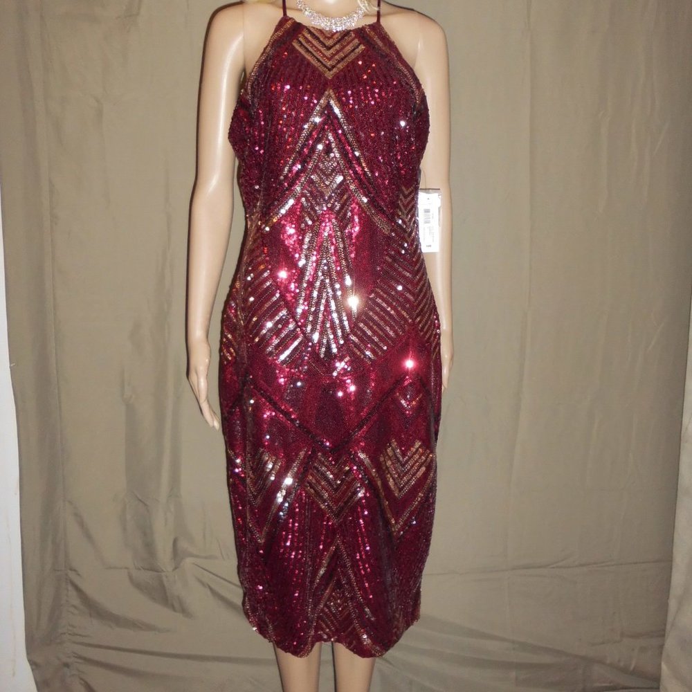 Bisou Bisou Red Burgundy Dress Sheer Ribbon Straps